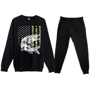 Camouflage USA Flag Patriotic Fisherman Gift Musky Fishing Premium Crewneck Sweatsuit Set