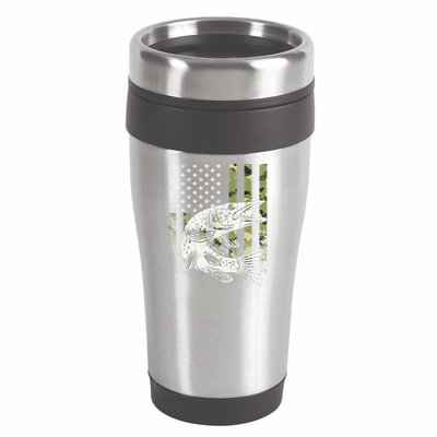Camouflage USA Flag Patriotic Fisherman Gift Musky Fishing 16oz Travel Tumbler
