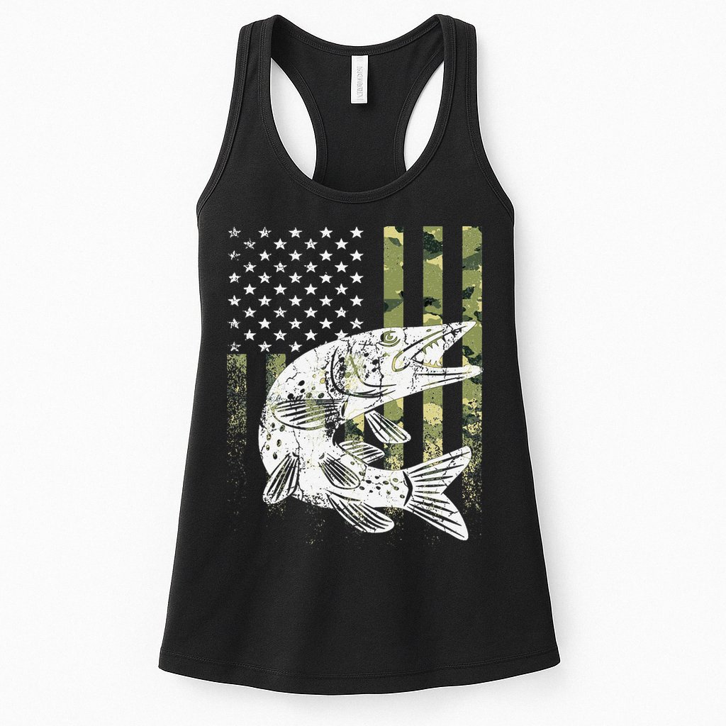 Camouflage USA Flag Patriotic Fisherman Gift Musky Fishing Womens Tank Top
