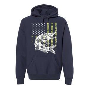 Camouflage USA Flag Patriotic Fisherman Gift Musky Fishing Premium Hoodie