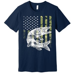 Camouflage USA Flag Patriotic Fisherman Gift Musky Fishing Premium T-Shirt