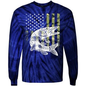 Camouflage USA Flag Patriotic Fisherman Gift Musky Fishing Tie-Dye Long Sleeve Shirt