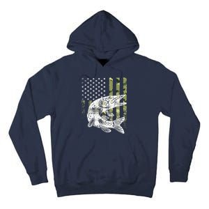 Camouflage USA Flag Patriotic Fisherman Gift Musky Fishing Tall Hoodie