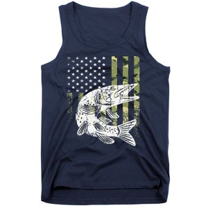 Camouflage USA Flag Patriotic Fisherman Gift Musky Fishing Tank Top