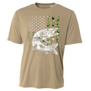 Camouflage USA Flag Patriotic Fisherman Gift Musky Fishing Cooling Performance Crew T-Shirt