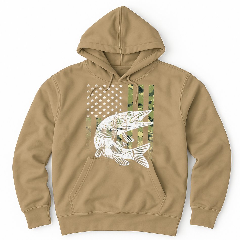 Camouflage USA Flag Patriotic Fisherman Gift Musky Fishing Hoodie
