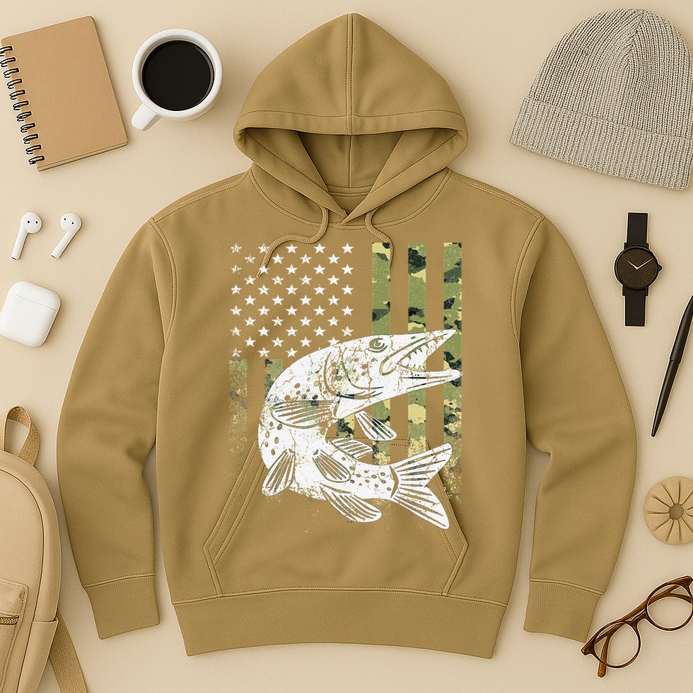 Camouflage USA Flag Patriotic Fisherman Gift Musky Fishing Hoodie