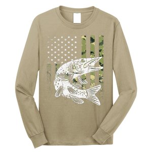 Camouflage USA Flag Patriotic Fisherman Gift Musky Fishing Long Sleeve Shirt