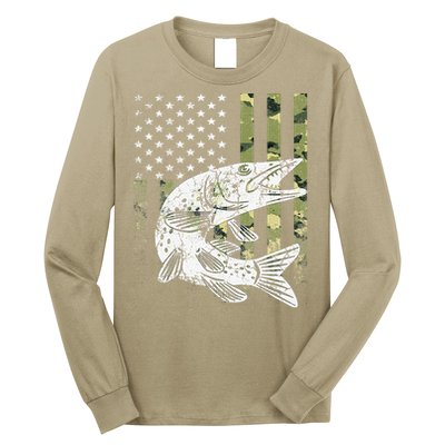 Camouflage USA Flag Patriotic Fisherman Gift Musky Fishing Long Sleeve Shirt