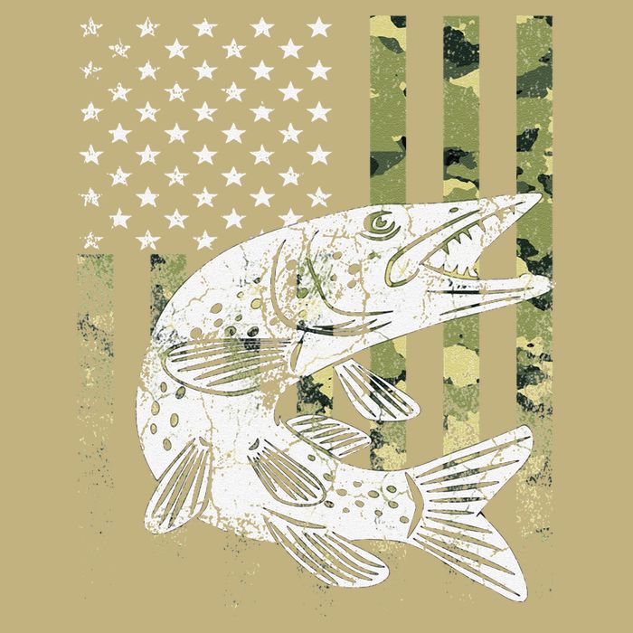 Camouflage USA Flag Patriotic Fisherman Gift Musky Fishing Button