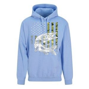 Camouflage USA Flag Patriotic Fisherman Gift Musky Fishing Unisex Surf Hoodie