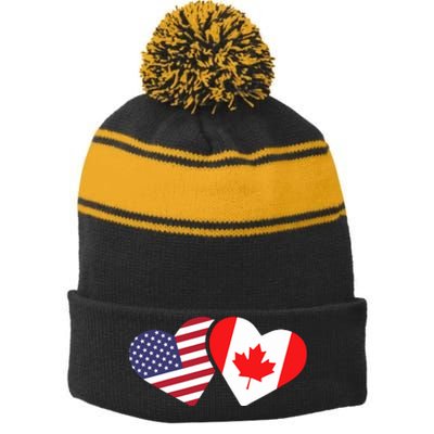 Canada Usa Flag Heart Canadian Americans Love Cute Stripe Pom Pom Beanie