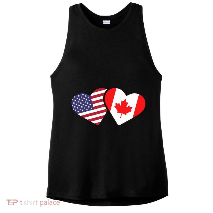 Canada Usa Flag Heart Canadian Americans Love Cute Ladies PosiCharge Tri-Blend Wicking Tank