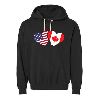 Canada Usa Flag Heart Canadian Americans Love Cute Garment-Dyed Fleece Hoodie