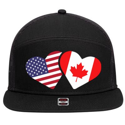 Canada Usa Flag Heart Canadian Americans Love Cute 7 Panel Mesh Trucker Snapback Hat