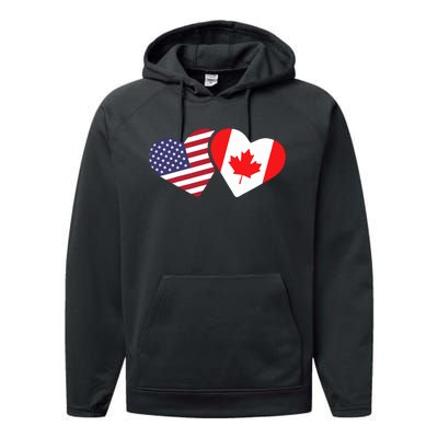 Canada Usa Flag Heart Canadian Americans Love Cute Performance Fleece Hoodie