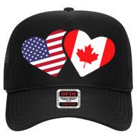 Canada Usa Flag Heart Canadian Americans Love Cute High Crown Mesh Back Trucker Hat