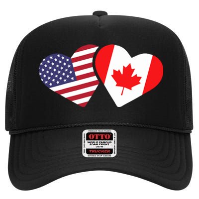 Canada Usa Flag Heart Canadian Americans Love Cute High Crown Mesh Back Trucker Hat