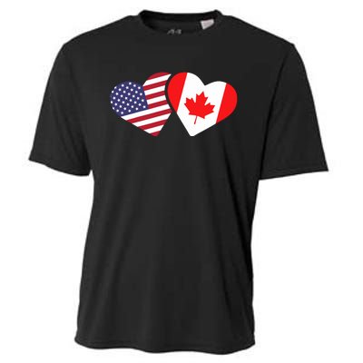 Canada Usa Flag Heart Canadian Americans Love Cute Cooling Performance Crew T-Shirt