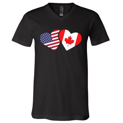 Canada Usa Flag Heart Canadian Americans Love Cute V-Neck T-Shirt