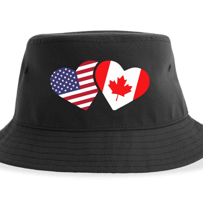 Canada Usa Flag Heart Canadian Americans Love Cute Sustainable Bucket Hat