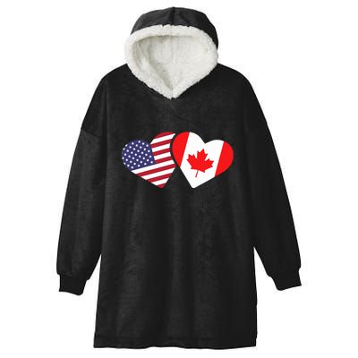 Canada Usa Flag Heart Canadian Americans Love Cute Hooded Wearable Blanket