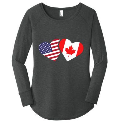 Canada Usa Flag Heart Canadian Americans Love Cute Women's Perfect Tri Tunic Long Sleeve Shirt
