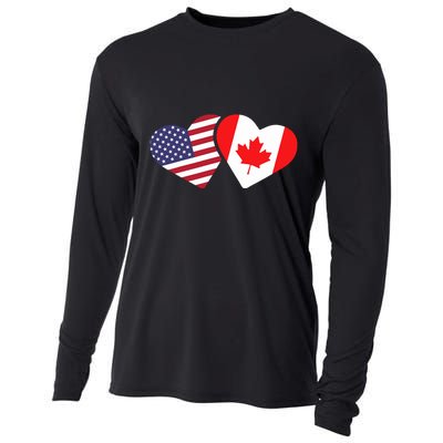 Canada Usa Flag Heart Canadian Americans Love Cute Cooling Performance Long Sleeve Crew
