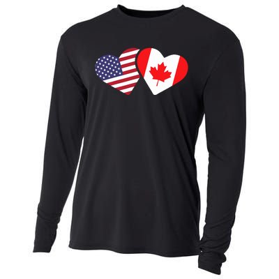 Canada Usa Flag Heart Canadian Americans Love Cute Cooling Performance Long Sleeve Crew