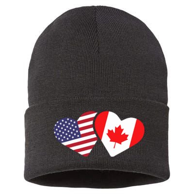 Canada Usa Flag Heart Canadian Americans Love Cute Sustainable Knit Beanie