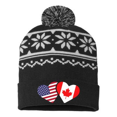 Canada Usa Flag Heart Canadian Americans Love Cute USA-Made Snowflake Beanie