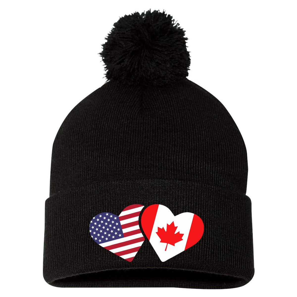 Canada Usa Flag Heart Canadian Americans Love Cute Pom Pom 12in Knit Beanie