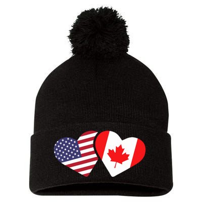 Canada Usa Flag Heart Canadian Americans Love Cute Pom Pom 12in Knit Beanie