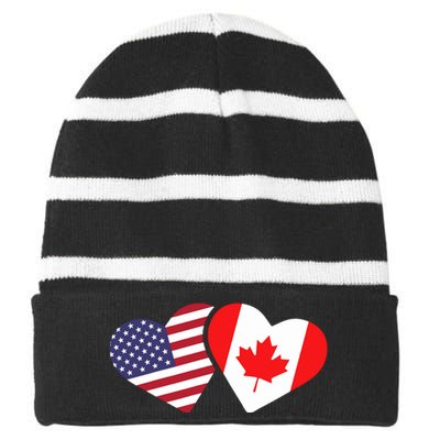 Canada Usa Flag Heart Canadian Americans Love Cute Striped Beanie with Solid Band