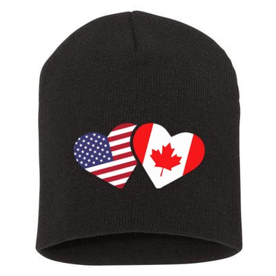 Canada Usa Flag Heart Canadian Americans Love Cute Short Acrylic Beanie