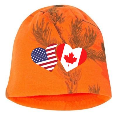 Canada Usa Flag Heart Canadian Americans Love Cute Kati - Camo Knit Beanie