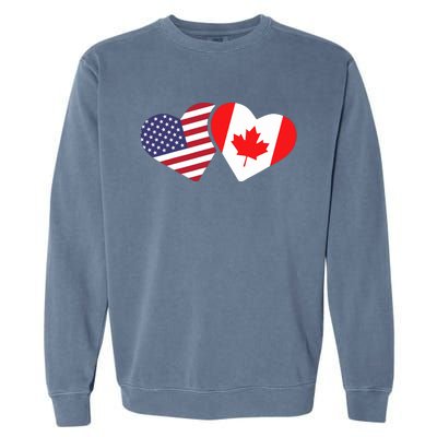 Canada Usa Flag Heart Canadian Americans Love Cute Garment-Dyed Sweatshirt