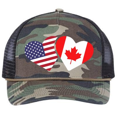 Canada Usa Flag Heart Canadian Americans Love Cute Retro Rope Trucker Hat Cap