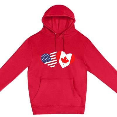 Canada Usa Flag Heart Canadian Americans Love Cute Premium Pullover Hoodie