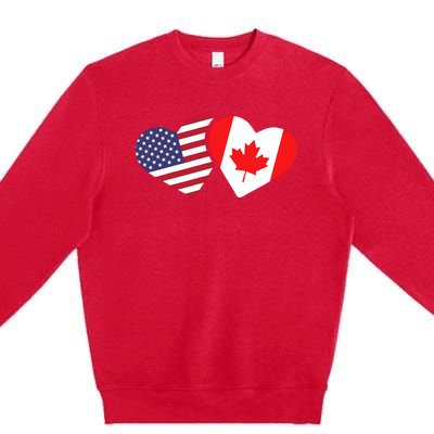 Canada Usa Flag Heart Canadian Americans Love Cute Premium Crewneck Sweatshirt