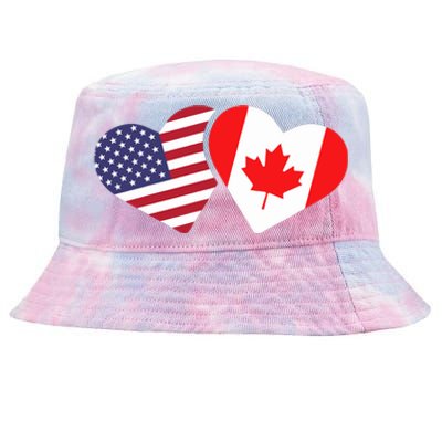 Canada Usa Flag Heart Canadian Americans Love Cute Tie-Dyed Bucket Hat