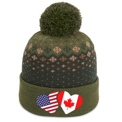 Canada Usa Flag Heart Canadian Americans Love Cute The Baniff Cuffed Pom Beanie