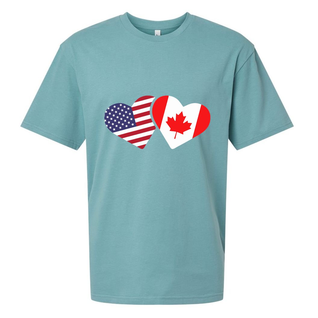 Canada Usa Flag Heart Canadian Americans Love Cute Sueded Cloud Jersey T-Shirt