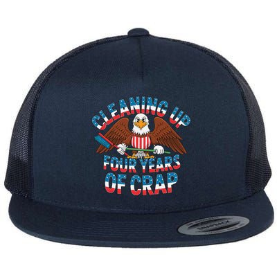 Cleaning Up Four Years Of Crap Trump Eagle American Flag Flat Bill Trucker Hat