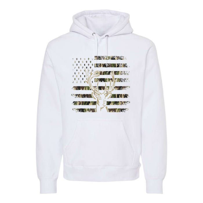 Camo Usa Flag Deer Elk Buck Camoflage Hunting Hunter Premium Hoodie