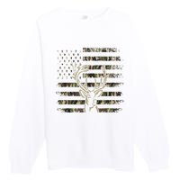 Camo Usa Flag Deer Elk Buck Camoflage Hunting Hunter Premium Crewneck Sweatshirt