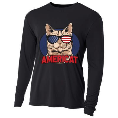 Cat US Flag Sunglasses Americat Cool 4th Of July Cat Cooling Performance Long Sleeve Crew