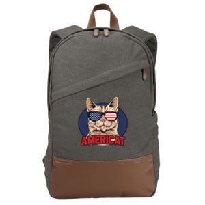 Cat US Flag Sunglasses Americat Cool 4th Of July Cat Cotton Canvas Backpack