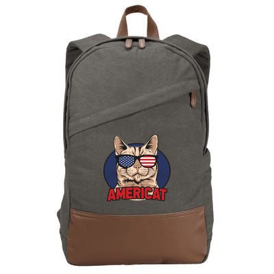 Cat US Flag Sunglasses Americat Cool 4th Of July Cat Cotton Canvas Backpack