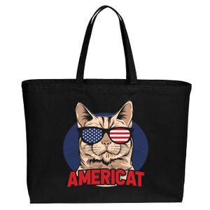 Cat US Flag Sunglasses Americat Cool 4th Of July Cat Cotton Canvas Jumbo Tote